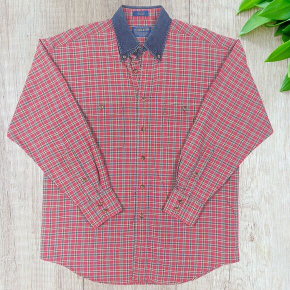 Pendleton Shirt Mens Sz M Denim Western Yoke Pockets Rodeo Cotton Rockabilly - Picture 1 of 9